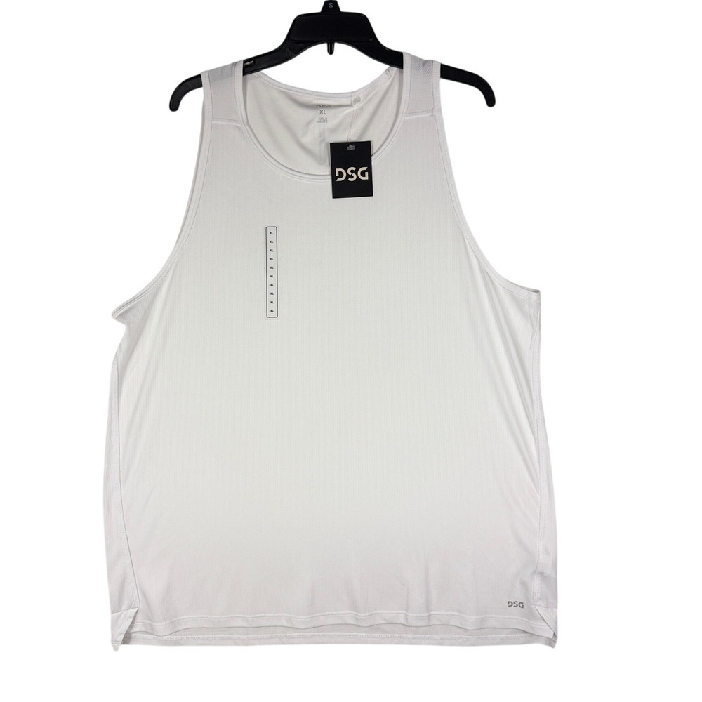 DSG Mens Run Tank Top XL Pure White Moisture Wicking UV Protection NWT